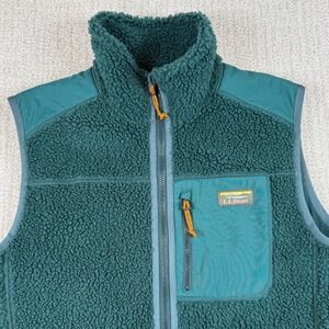LL Bean Men Large Tall Green Sherpa Fleece Full Zip Mountain Classic Vest 519835